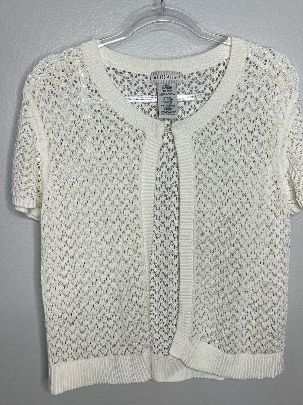 VTG White Stag White Crochet Cardigan Ferstival Boho Beach Women's - XL 16/18
